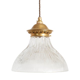 Vintage Reclaimed Holophane Glass Pendant Light, 1950s For Sale