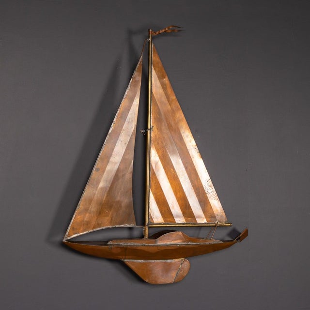 Vintage 20th Century Wall Hanging Copper Sculpture of a Racing Yacht, 1960s For Sale - Image 3 of 13