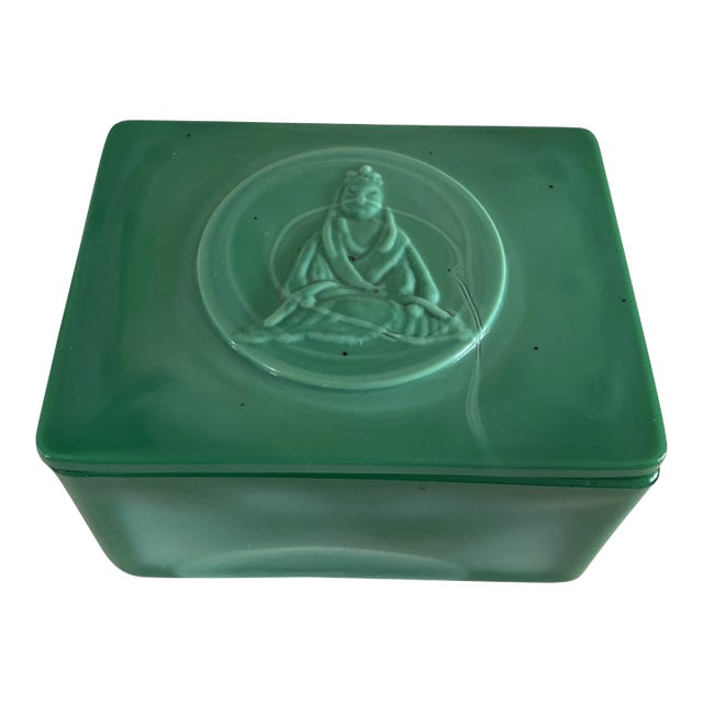 Late 19th Century Chinese Green Peking Glass Buddha Box For Sale
