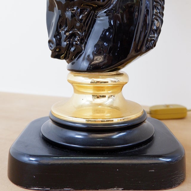 Vintage Black Ceramic Horse-Head Table Lamp from Maison Charles, 1980s For Sale - Image 10 of 18