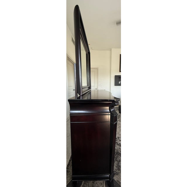 Ethan Allen 11-Drawer Traditional Espresso Bow-Front Dresser With Mirror & Jewelry Storage For Sale - Image 4 of 14