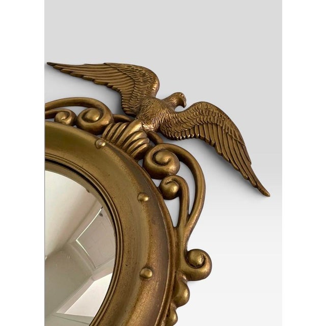 American Vintage Sexton Federal Style Gold Gilt Metal Convex Bullseye Eagle Mirror For Sale - Image 3 of 6