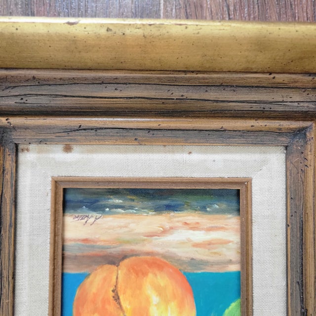 Mid-Century Modern VTG Original Still Life Oil Painting in Ornate Gilt Wood Frame Peach Signed Ooak For Sale - Image 3 of 18