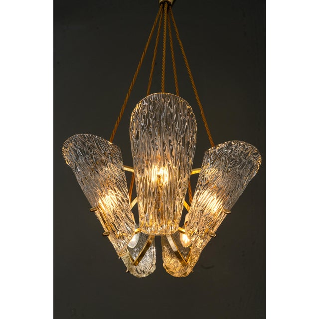 Gold Vintage Klamar Chandelier with Textured Glass, 1950s For Sale - Image 8 of 18