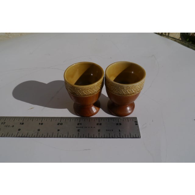 1960s Vintage Wood Ceramic Easter Egg Cups, Japan- Set of 2 For Sale - Image 4 of 10