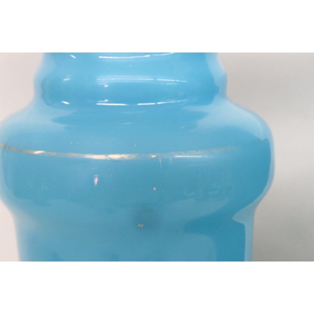 Turquoise Blue Opaline Glass Vase Pair of 2 With Hand Painted Floral Motif 5071b For Sale - Image 11 of 11