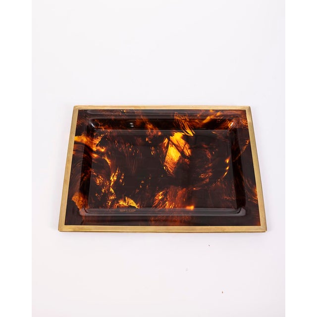 Mid-Century Modern Vintage Italian Brass and Acrylic Glass Tray, 1970s For Sale - Image 3 of 10