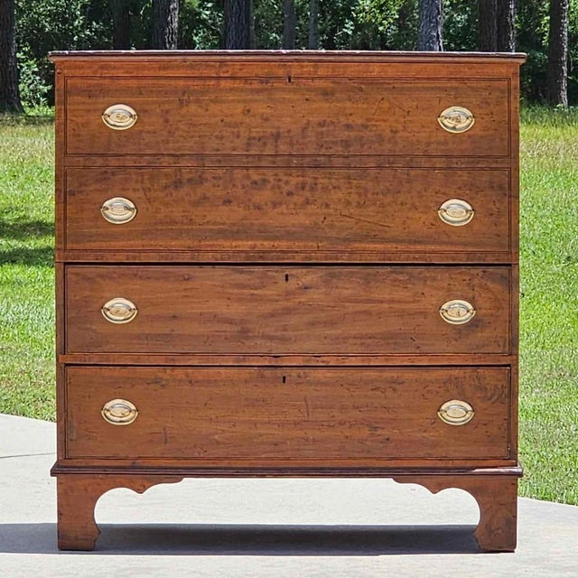 Authentic American History and Primitive Charm This is a rare and highly desirable Early 19th Century Antique Mule Chest...