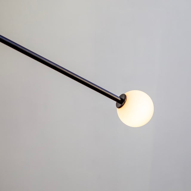 Metal Y Pendant Small, Black, 47in H, 3 Inch Glass Globes, by Research.Lighting, Modern, Minimal Hanging Light For Sale - Image 7 of 11