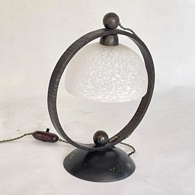 Art Deco Wrought Iron Table Lamp attributed to Schneider, 1930s For Sale - Image 6 of 7