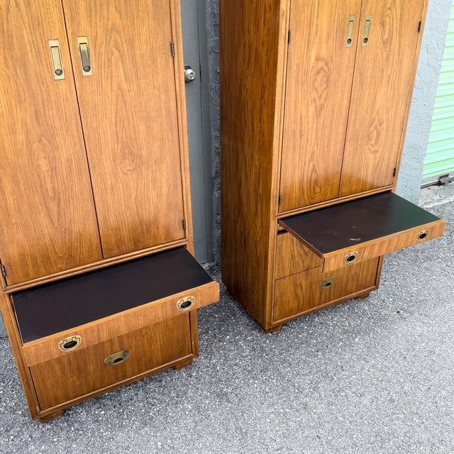Drexel Passages Campaign Style Armoires - A Pair For Sale - Image 9 of 12