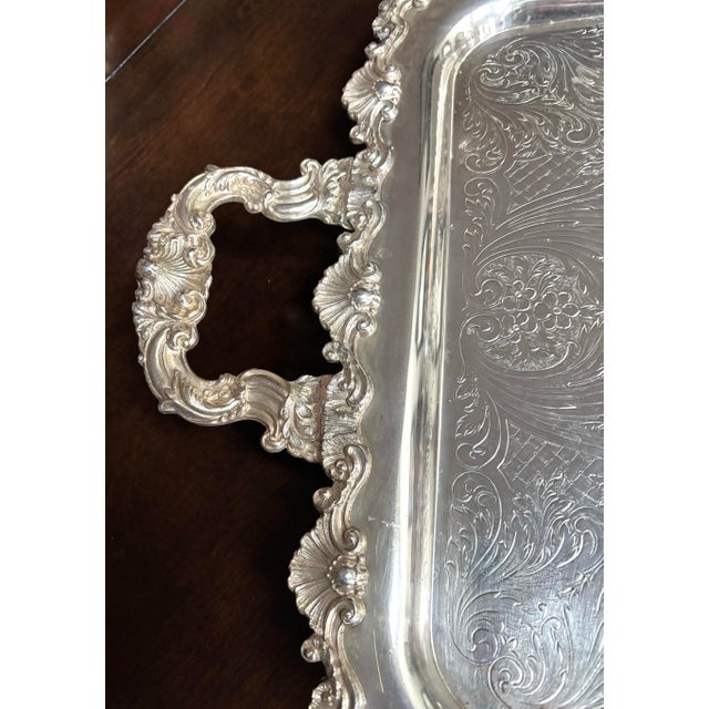 Art Nouveau Large Vintage SilverPlate Footed Serving/Bar Tray For Sale - Image 3 of 12