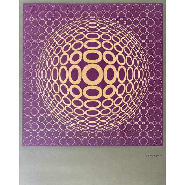 Vasarely Op Art Screenprint Entitled Vega-Tuz Framed in Chrome For Sale - Image 10 of 15