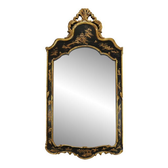 Rococo-Style Gilded Chinoiserie Mirror/Wall Mirror Black Lacquer With Gilded French Rococo Chinese Style ✨ For Sale