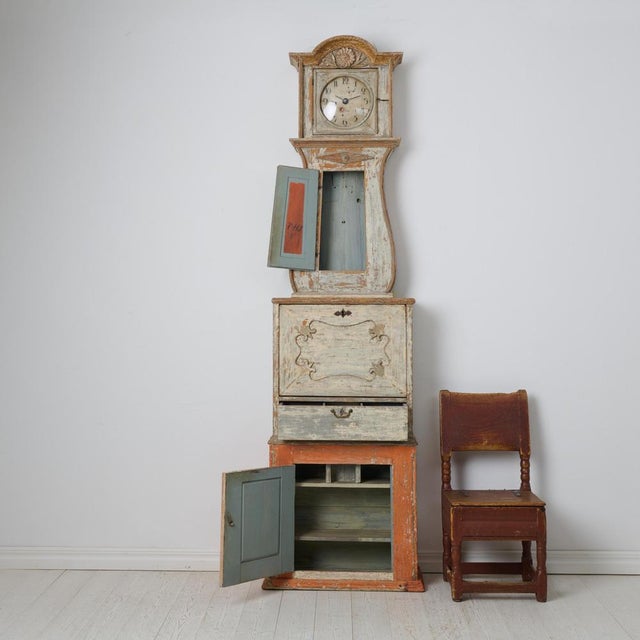 Swedish Narrow Longcase Clock Cabinet with Bureau and Drawers For Sale - Image 4 of 14