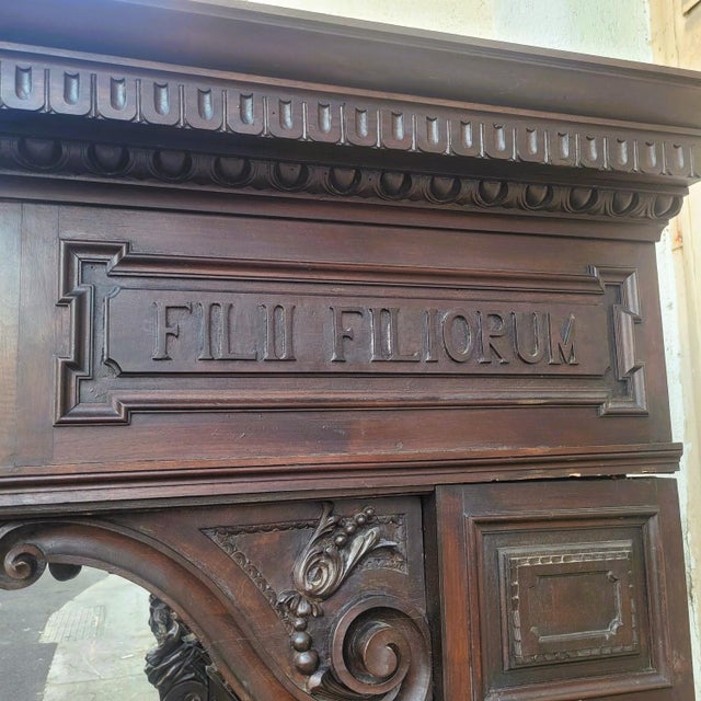 Large Renaissance Style Fireplace in Walnut, 1800s For Sale - Image 9 of 18