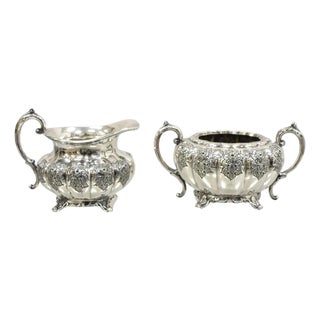 Vintage Victorian 1881 Rogers Canada Silver Plated Sugar Bowl and Creamer Set For Sale
