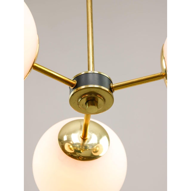 Mid-Century Modern Italian Pendant Light in Brass and Opaline Glass, 1960s For Sale - Image 6 of 15