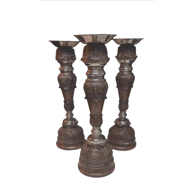 Late 20th Century Ornate Maitland-Smith Hand-Carved Candle Holders ~ Set of 3 For Sale - Image 10 of 10