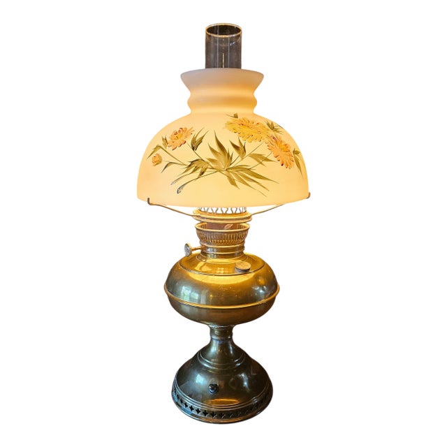 Late 19th Century Bradley and Hubbard Lamp With Original Hand Painted Shade For Sale