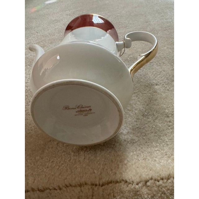 Japanese 1980s Mikasa Bone China Coffee/Tea Pot Set With Creamer & Sugar Container in Mikasa Egyptian Terracotta Pattern - Set of 3 For Sale - Image 3 of 10