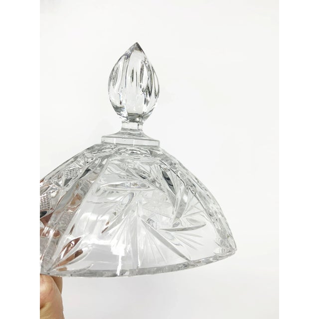Vintage Cut Crystal 3 Leg Swirled Star Pinwheel Design Covered Candy Dish For Sale - Image 10 of 10