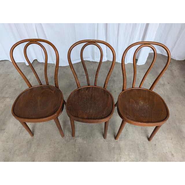 Mid-Century Modern Vintage Carved Bentwood Farmhouse Dining Chairs, 1970s, Set of 3 For Sale - Image 3 of 18