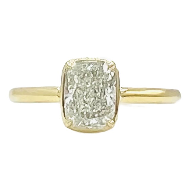 Gia White Diamond Cushion 1.50 Carat Solitaire Ring in 18k Yellow Gold, Size 6.5 For Sale