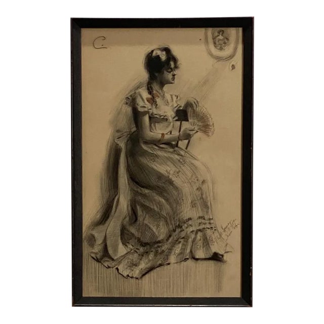 Drawing of a Victorian Woman, American Circa 19th Century For Sale