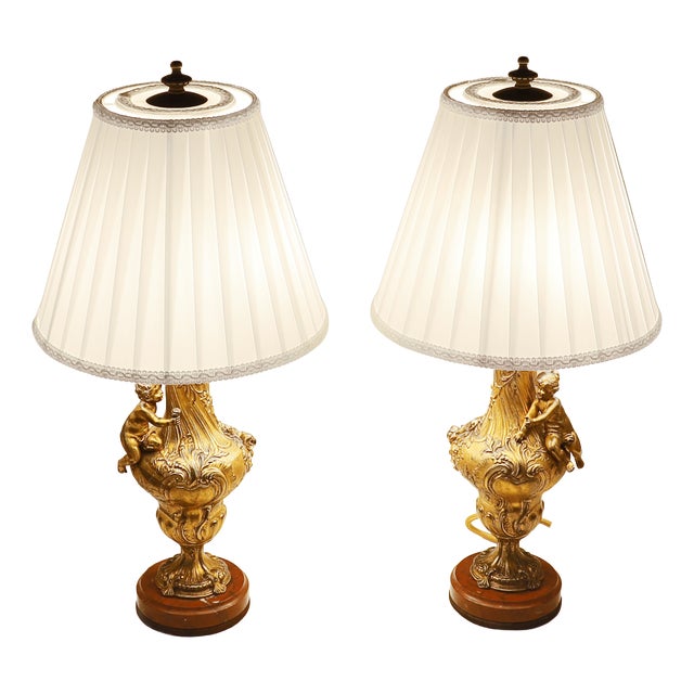 Art Nouveau Bronze Lamps, 1890s, Set of 2 For Sale