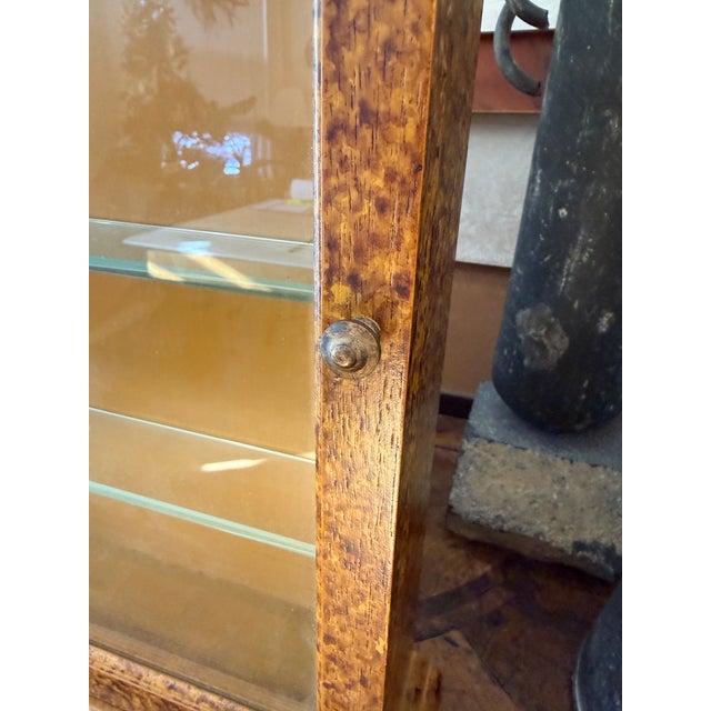 Vintage Italian Burlwood Finish Hanging Wall Curio Cabinet Glass Shelves Made in Italy For Sale - Image 4 of 12