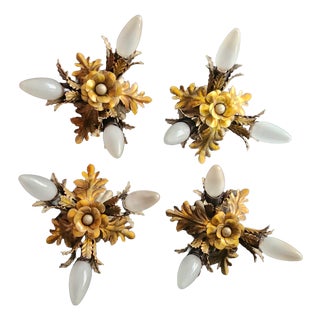 Vintage Hollywood Regency Florentine Gold-Plated and Silver-Plated Ceiling Lamps by Banci Firenze, Italy, 1960s, Set of 4 For Sale