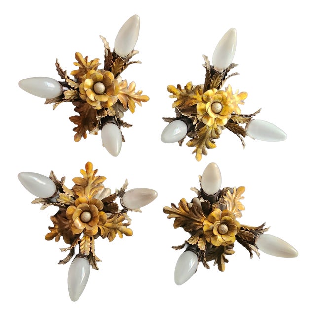 Vintage Hollywood Regency Florentine Gold-Plated and Silver-Plated Ceiling Lamps by Banci Firenze, Italy, 1960s, Set of 4 For Sale