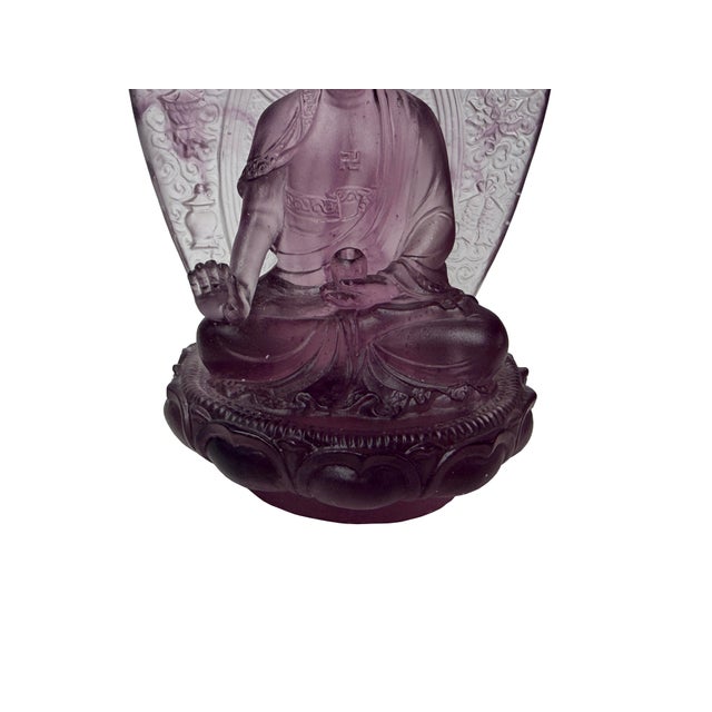 Asian Crystal Glass Amethyst Purple Gautama Amitabha Shakyamuni Statue For Sale - Image 3 of 10