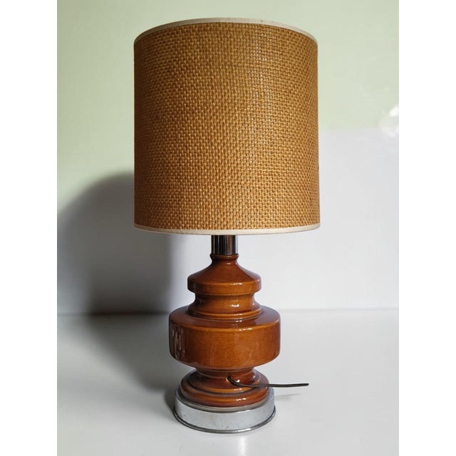Vintage Table Lamp in Glazed Ceramic and Chromed Metal, 1970s For Sale - Image 3 of 9