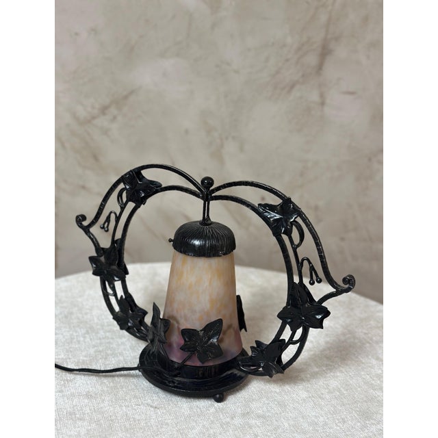 Art Deco Table Lamp in Glass and Wrought Iron, 1930s For Sale - Image 12 of 12