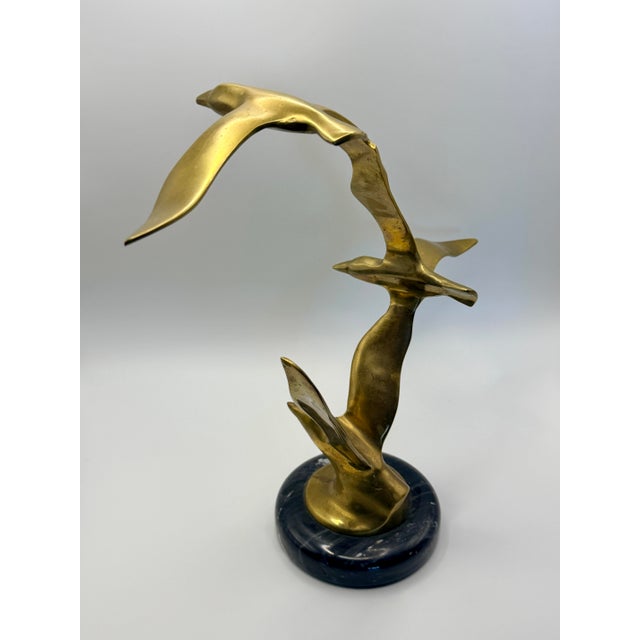 Vintage Mid-Century Modern Brass Seagulls in Flight Sculpture on Marble Base For Sale In Chicago - Image 6 of 6