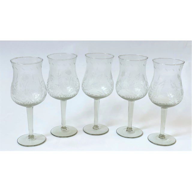 1980s Arte en Pepita Mexican Etched Floral Stemware - Set of 5 For Sale - Image 11 of 11
