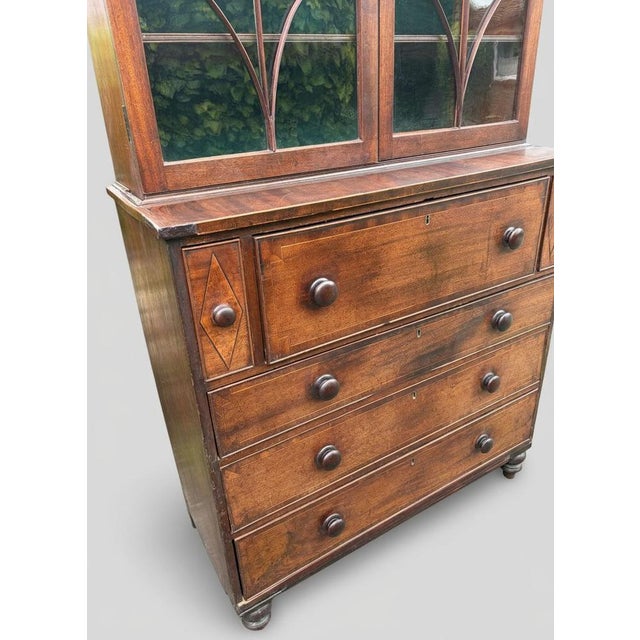Wood British Georgian Mahogany Inlaid Secretaire Bookcase, 18th Century For Sale - Image 7 of 18