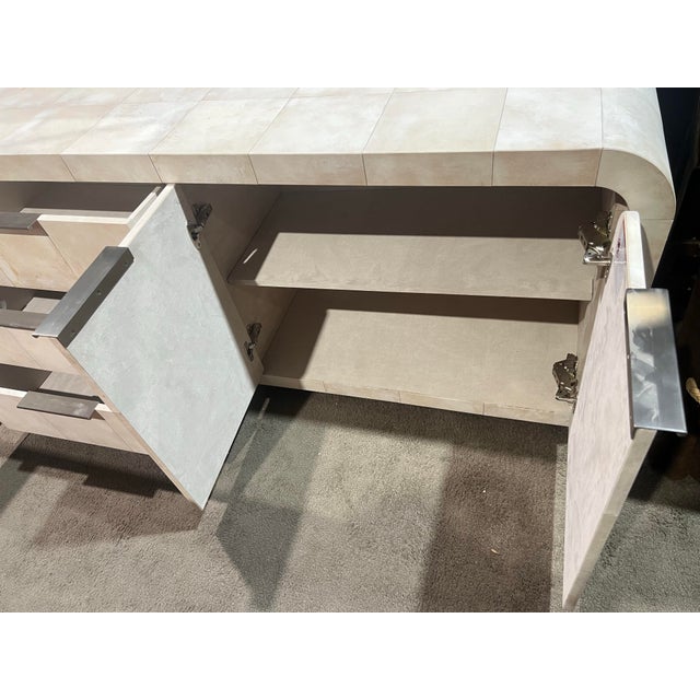 Animal Skin Restoration Hardware Parchment Leather Long Console Table For Sale - Image 7 of 8