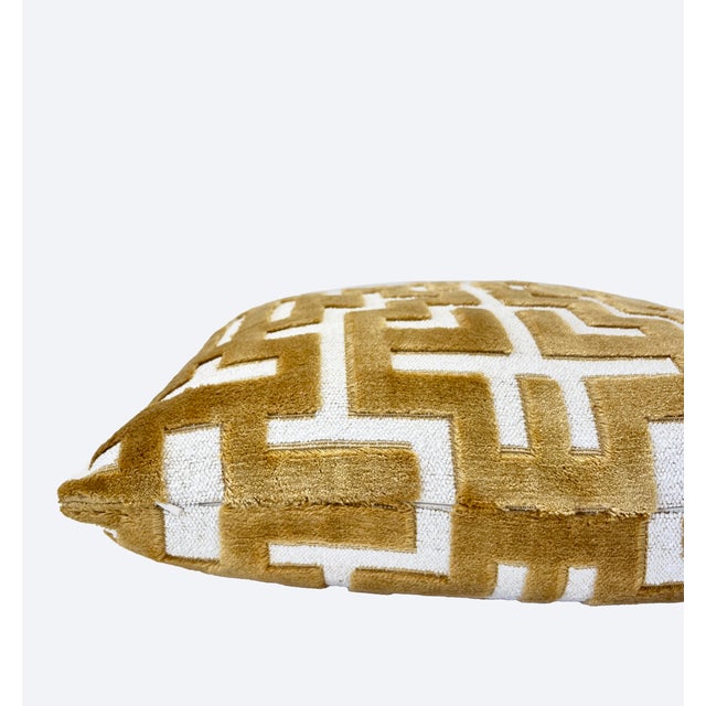 Gold Myriad Velvet Throw Pillow With Feather Down Insert For Sale - Image 4 of 6