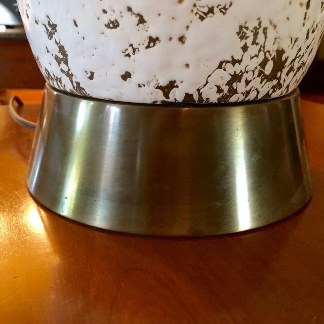 Mid-Century Modern Tall Textured Pitted Ceramic Lamp With Original Shade For Sale - Image 4 of 10