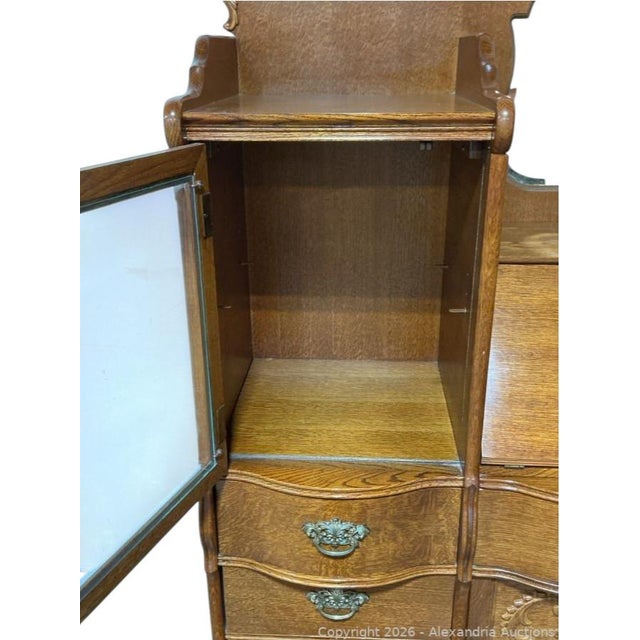 Lexington Furniture 1980s Lexington "Victorian Sampler" Oak Side-by-Side Secretary Desk and Vanity Chest For Sale - Image 4 of 9