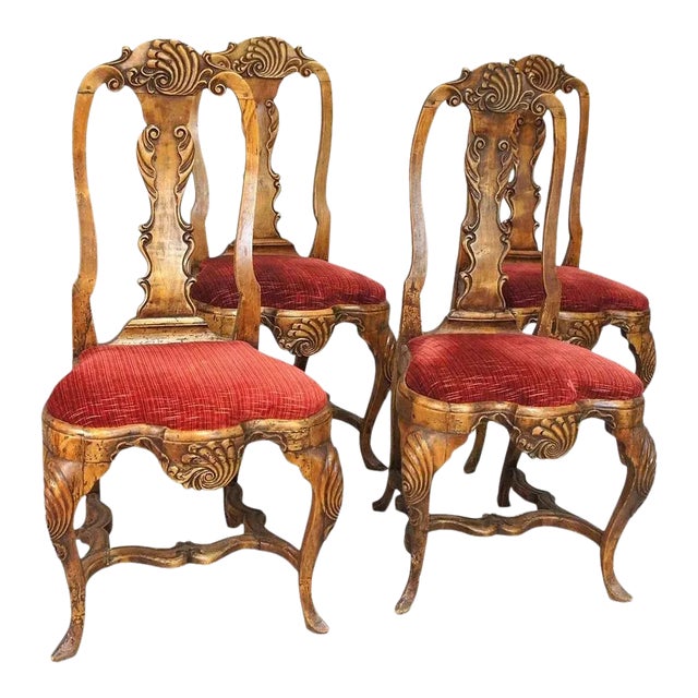 Scandinavian Rococo Birch Dining Side Chairs - Set of 4 For Sale