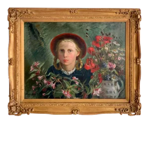 Mid 20th Century Portrait Girl Amongst Flowers, by Marion Henseler
