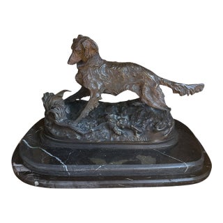Antique French Bronze Dog Sculpture by Pierre Jules Mene For Sale