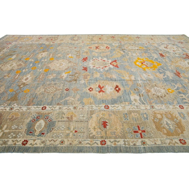 2010s Oversize Contemporary Sultanabad Wool Rug Handmade in Blue For Sale - Image 5 of 9