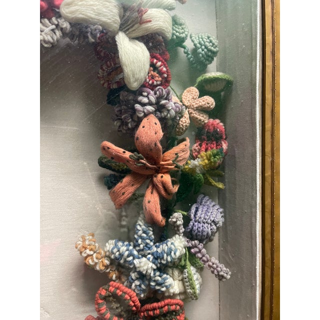 Late 19th Century Late 19th Century Victorian Felt Art Memorial Wreath in Shadow Box For Sale - Image 5 of 12
