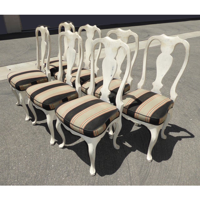 Vintage French Country White Distressed Dining Chairs ...