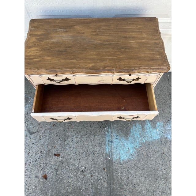 Distressed Farmhouse Dresser | French Provincial Chest | Painted Cottage Dresser |Rustic White Wood Dresser | Vintage Bedroom Furniture For Sale - Image 10 of 12